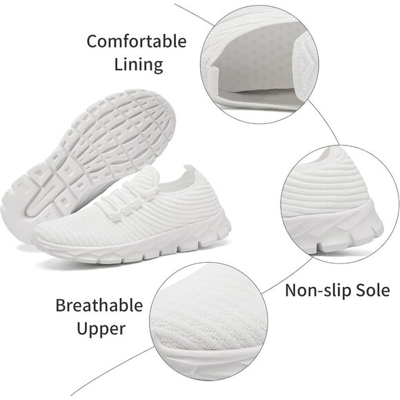 🆕Men's White Gym Sneaker Running Breathable Lightweight Walking Slip on Shoes - Picture 2 of 6